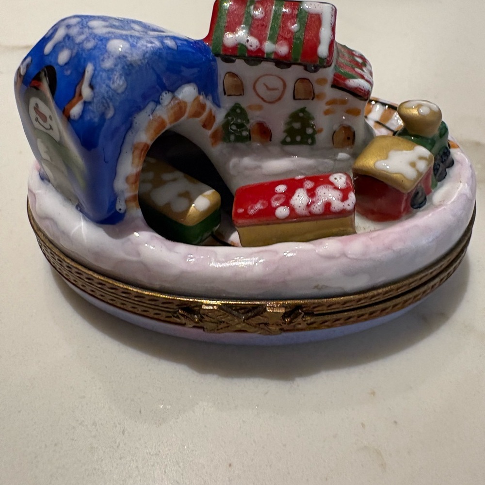 Limoges Winter Train in Tunnel Trinket Box